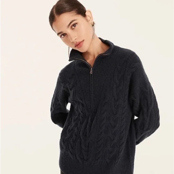 J Crew Classic Cable Knit Half Zip Navy Sweater size Small - Picture 1 of 4